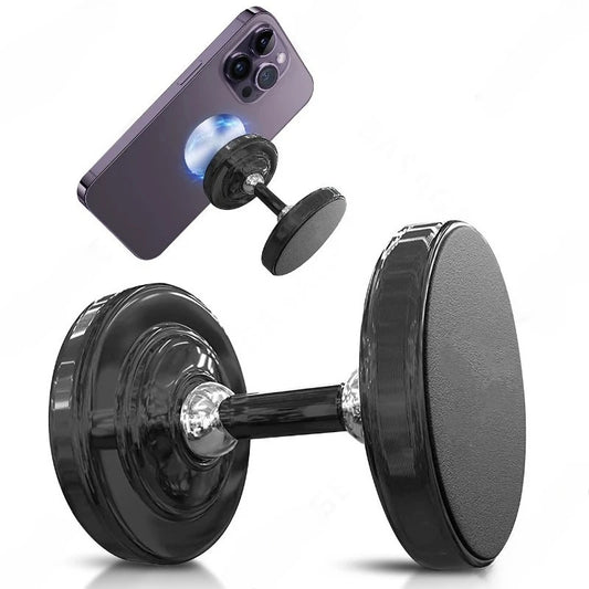 Dual Magnetic Gym Phone Holder for Working Out Videos-Double Sided Strong Magnet with 360 Degree Rotation - Fits Any Smart Phone